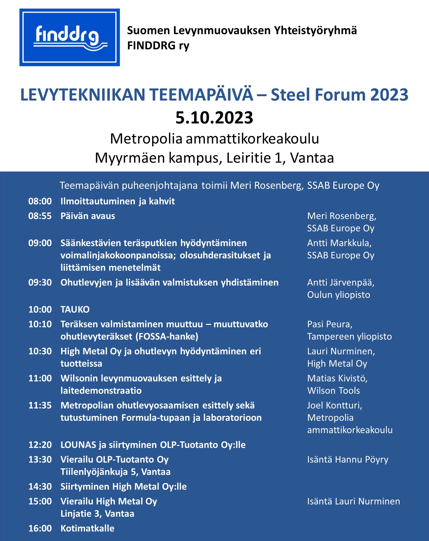 Finddrg Steel Forum 2023 ilmoittautumissivulle